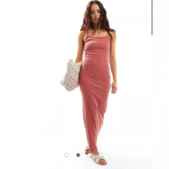 ASOS Ribbed Maxi Dress - Rust/Orange - Picture 2 of 10
